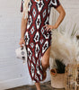 Red Western Aztec Printed Long T-shirt Dress Markonline