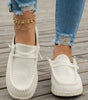 White Solid Ribbed Criss Cross Slip On Casual Shoes Markonline