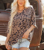 Brown Leopard Print V Neck Half Sleeve Oversized Tee Markonline