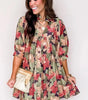 Green Floral Print Frilled Collar V Neck Half Sleeve Mini Dress Markonline