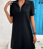 Black Textured Zipped Collar Shift Polo T Shirt Dress Markonline