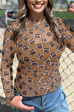 Brown Game Day Rugby Mesh Sheer Long Sleeve Top Dear-Lover Dropshipping