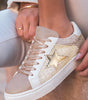 Dearlove Gold Glitter Star Patchwork PU Leather Lace-up Sneakers Markonline