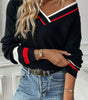 Black Contrast Striped Trim V Neck Drop Shoulder Sweater Dear-Lover Dropshipping