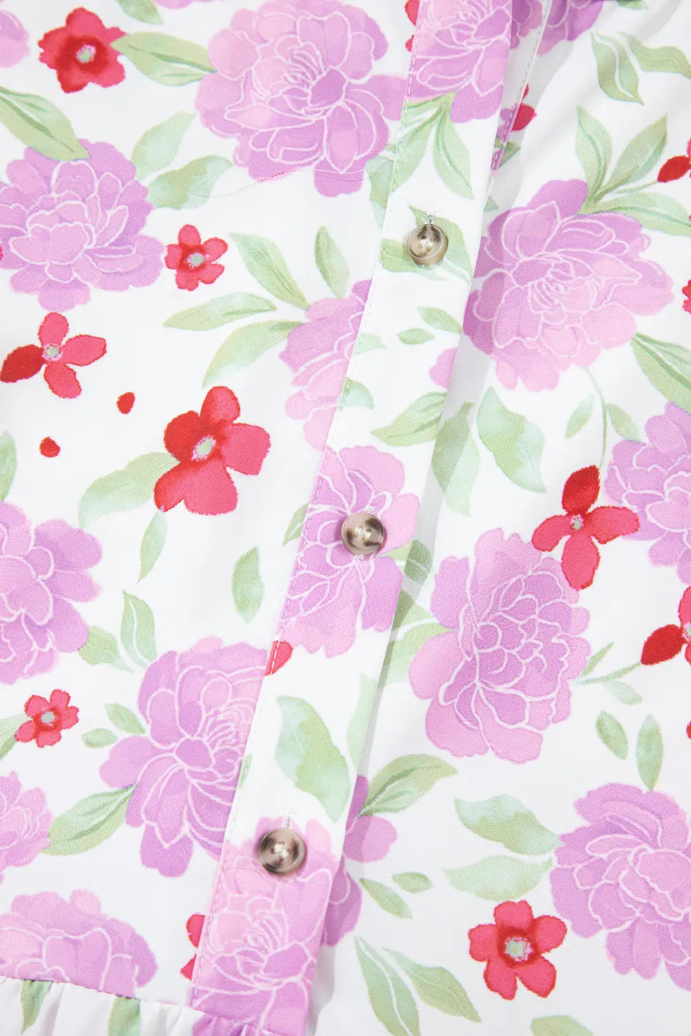 Pink Floral Print Striped Trim Frilled Neck 3/4 Sleeve Flared Mini Dress Markonline