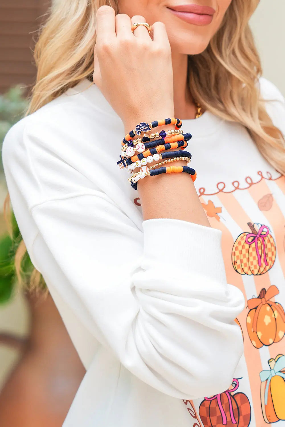 Russet Orange 7pcs Game Day Football Stackable Bracelet Set Dear-Lover Dropshipping