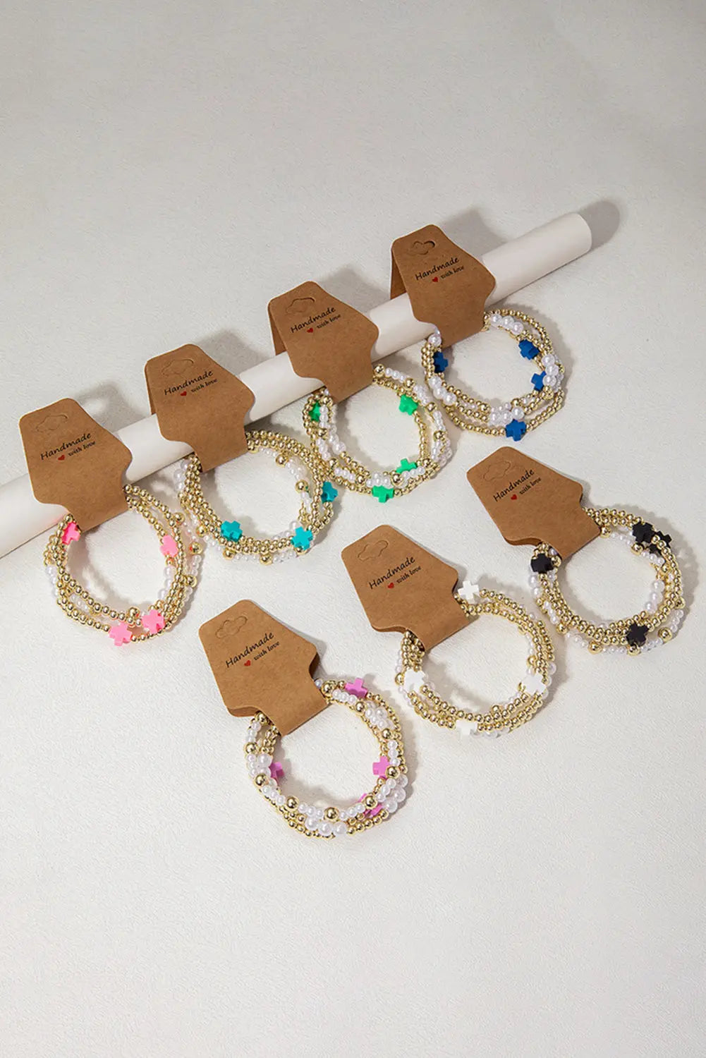 White Cross Pearl Decor Beaded Elastic Multi Layered Bracelet Dear-Lover Dropshipping