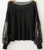 Black Sequin Patchwork Lantern Sleeve Blouse Dear-Lover Dropshipping