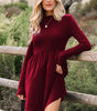 Red Dahlia Frilled Neck Ribbed Knit Patchwork Long Sleeve Mini Dress Markonline