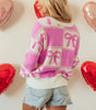 Pink Bow Knot Two Tone Checkered Crew Neck Sweater Dear-Lover Dropshipping