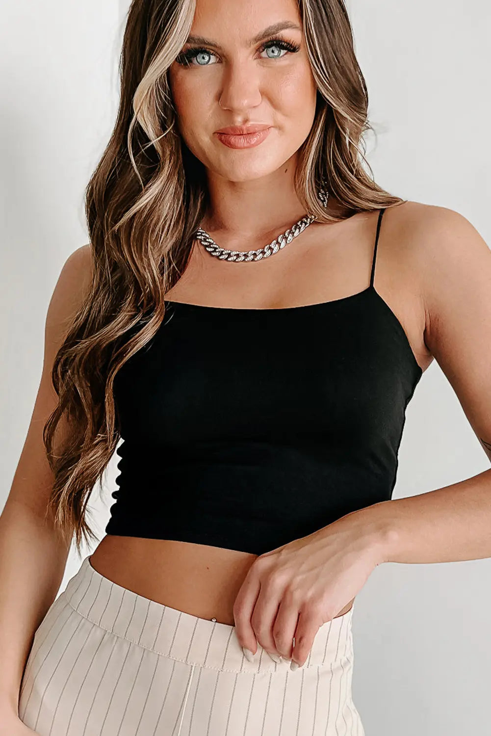 Black Spaghetti Strap Skinny Fit Cropped Tank Top Dear-Lover Dropshipping