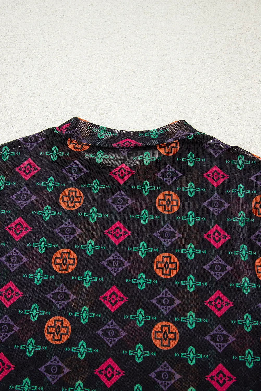 Black Western Aztec Printed Long Sleeve Mesh Top Dear-Lover Dropshipping