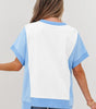 Sky Blue Color Block Exposed Seam Crew Neck T Shirt Markonline