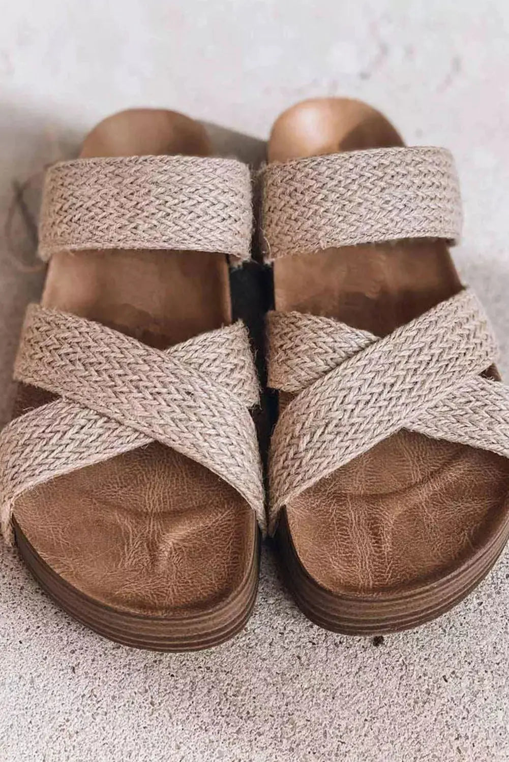 Beige Woven Cross Criss Hollowed Slip-On Slippers Markonline
