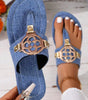Dusk Blue Metal Decor Leather Thong Slippers Dear-Lover Dropshipping