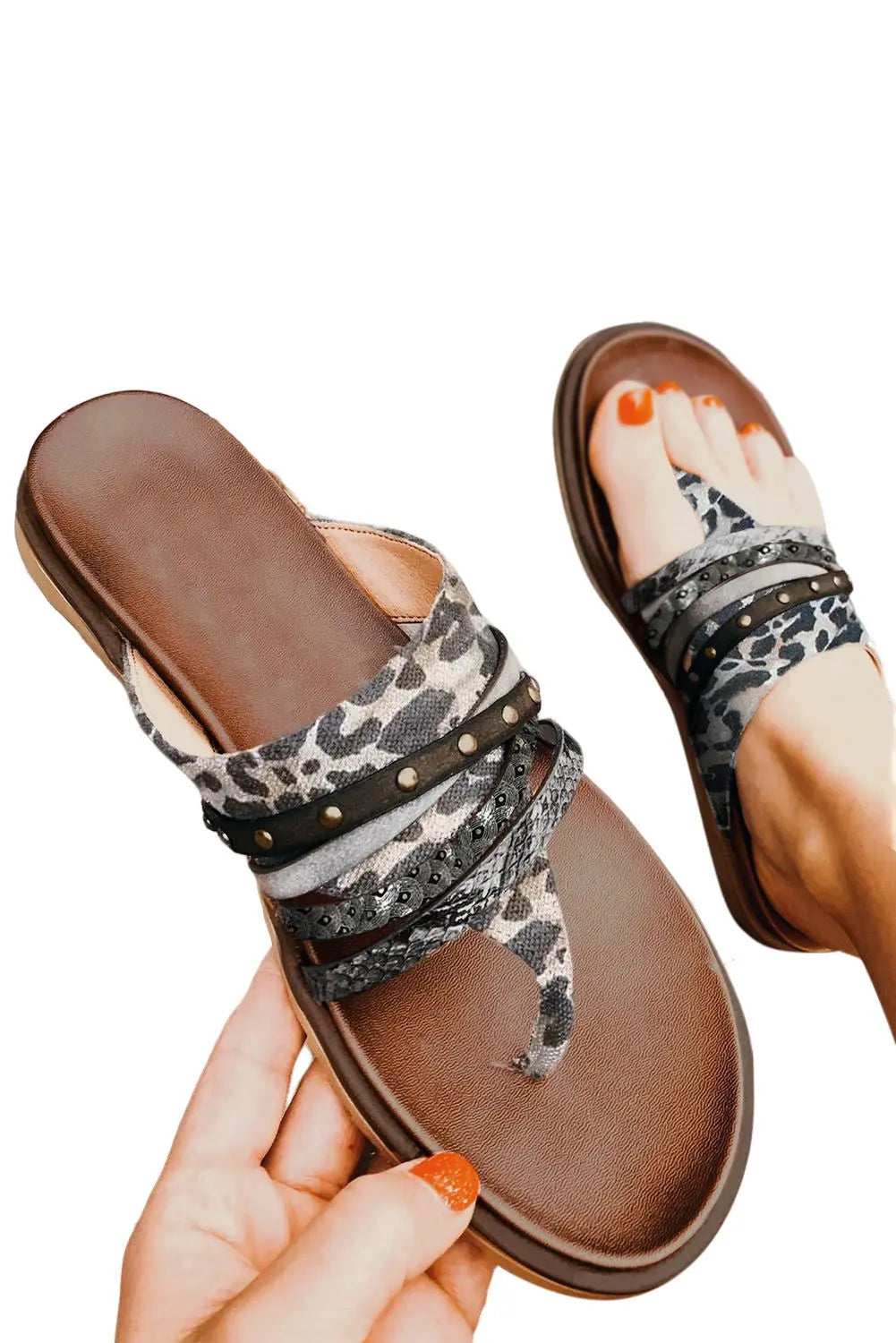 Leopard Studded Animal Print Flip Flop Sandals Dear-Lover Dropshipping