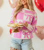 Pink Bow Knot Two Tone Checkered Crew Neck Sweater Dear-Lover Dropshipping