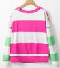 Rose Red Colorblock Striped Drop Shoulder Long Sleeve Top Dear-Lover Dropshipping