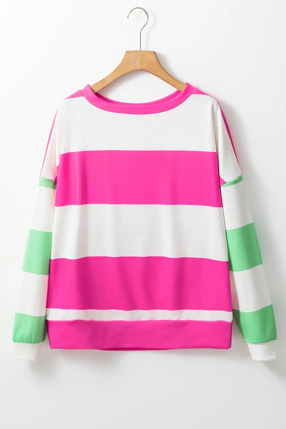 Rose Red Colorblock Striped Drop Shoulder Long Sleeve Top Dear-Lover Dropshipping