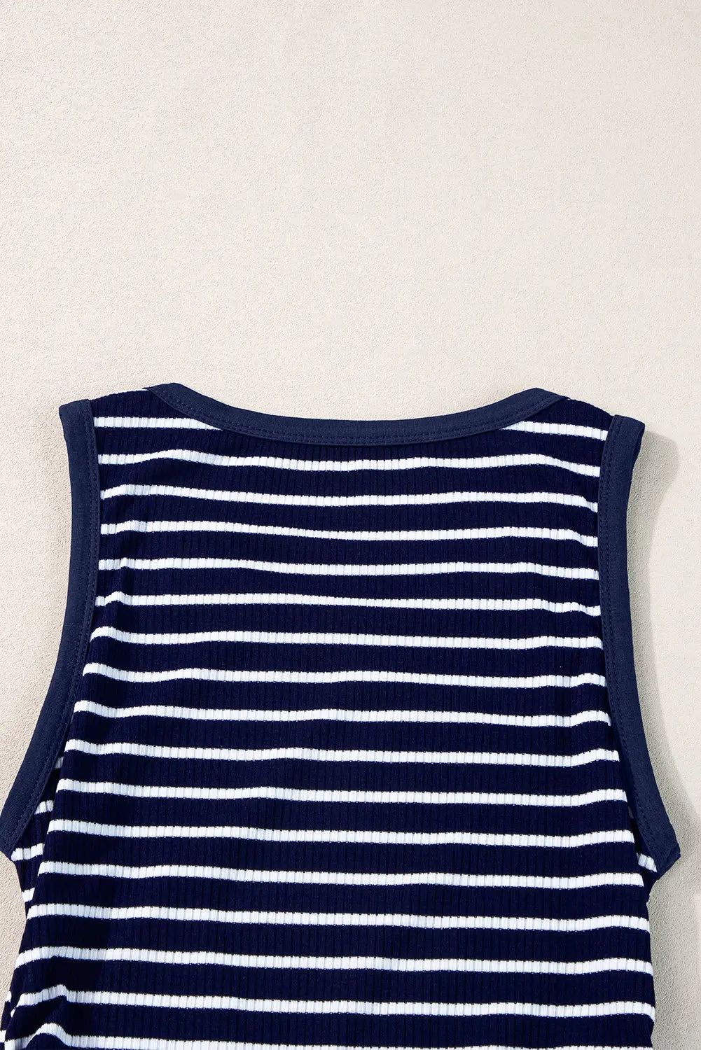 Blue Stripe Contrast Round Neck Sleeveless Slim Top Markonline