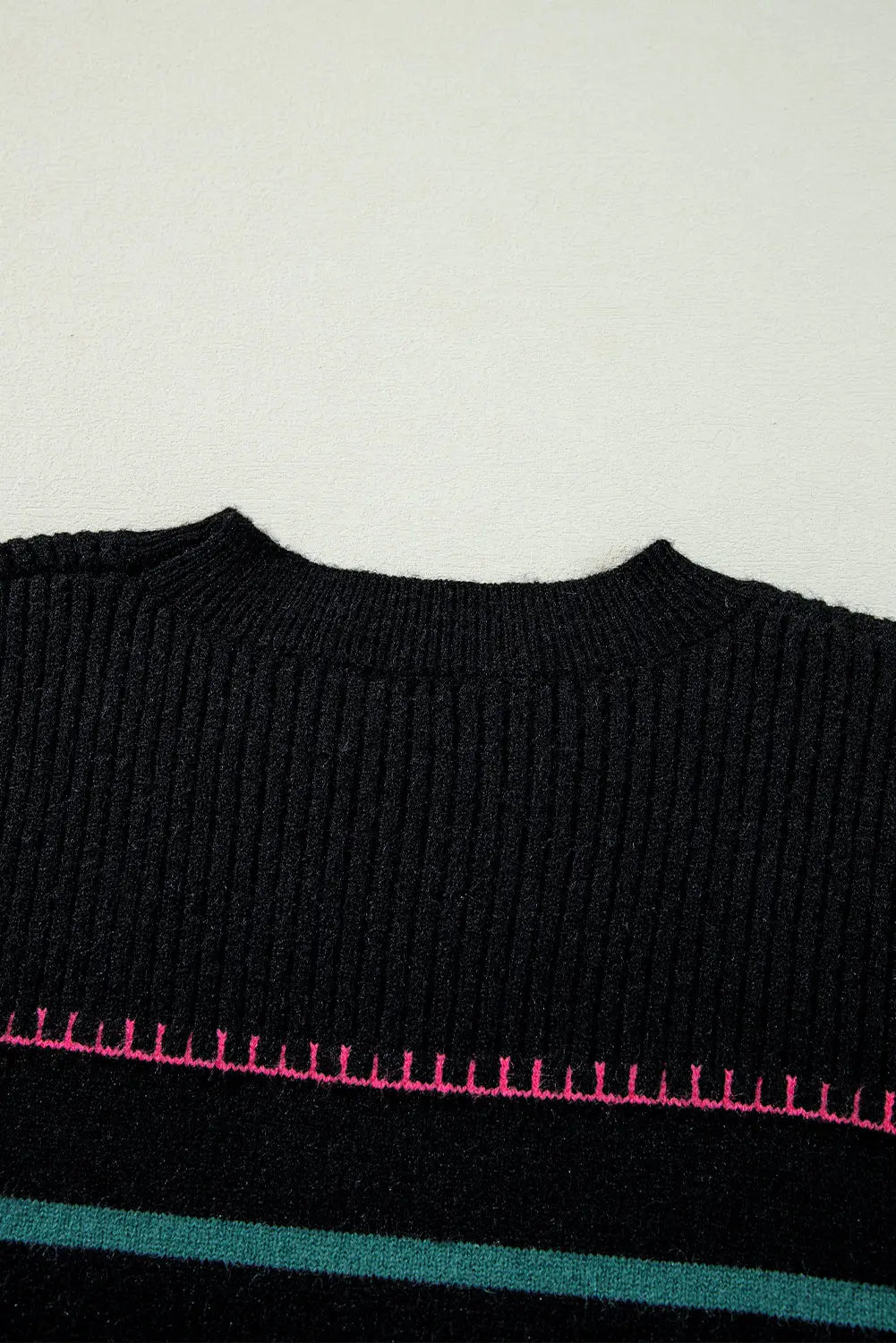 Black Colorful Striped Ribbed Trim Sweater Dear-Lover Dropshipping