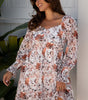 White Floral Print Sweetheart Neck Long Sleeve High Waist Mini Dress Markonline