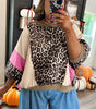 Brown Leopard Print Color Block Patchwork 3/4 Sleeve Loose Top Dear-Lover Dropshipping