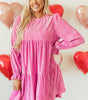 Strawberry Pink Flounce Sleeve Tiered Ruffled Velvet Mini Dress Markonline