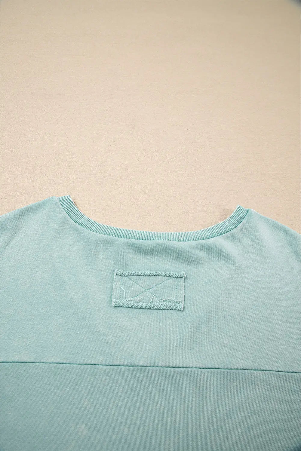 Mist Blue Mineral Wash Exposed Seam Buttoned V Neck Pullover Top Markonline