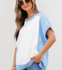 Sky Blue Color Block Exposed Seam Crew Neck T Shirt Markonline