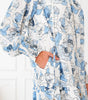 Sky Blue Floral Print Tie Neck Long Sleeve Flowy Mini Dress Markonline