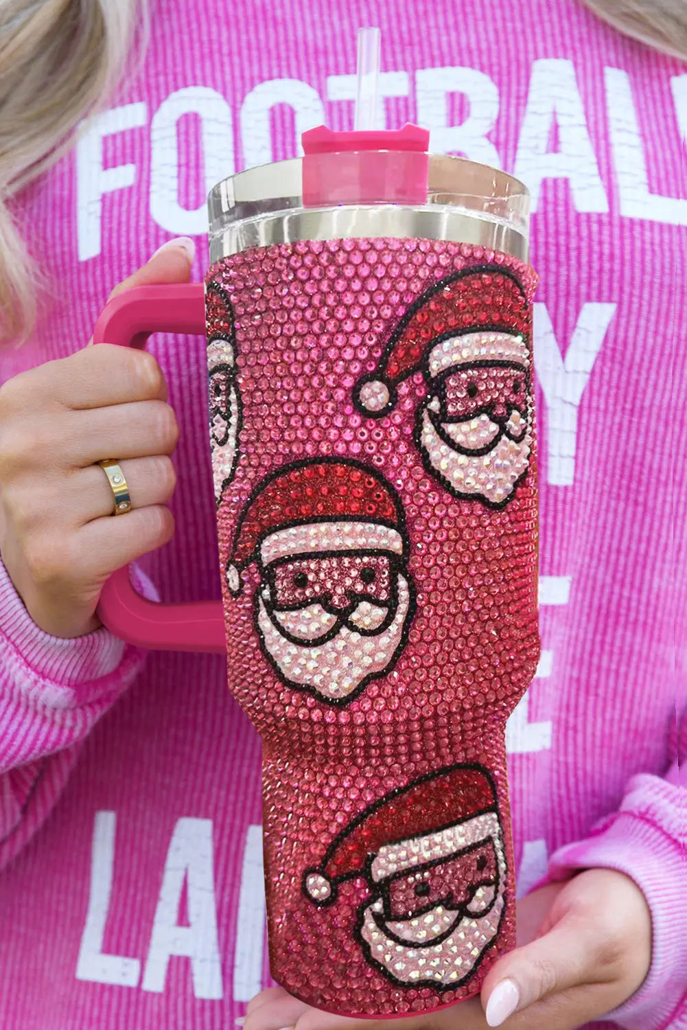 Rose Red Christmas Santa Claus Diamond Thermos Cup with Straw 40oz Dear-Lover Dropshipping