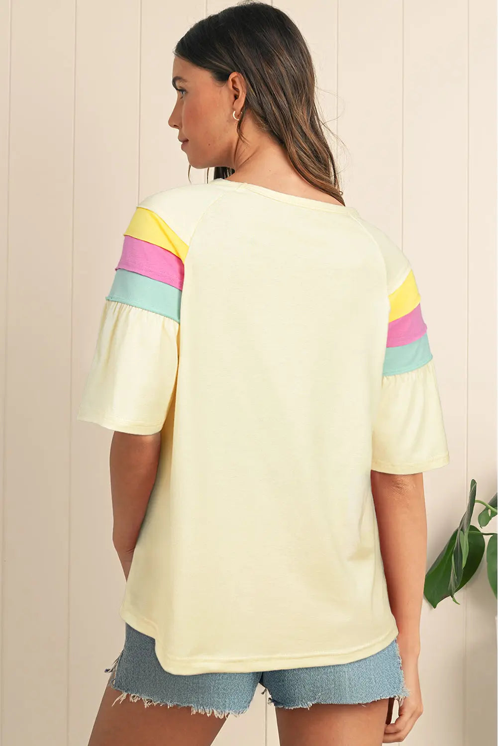 White Color Block Stitched Sleeve Loose T Shirt Markonline