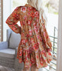Brown Vintage Floral Print Shirt Style Half Button Long Sleeve Ruffle Mini Dress Markonline