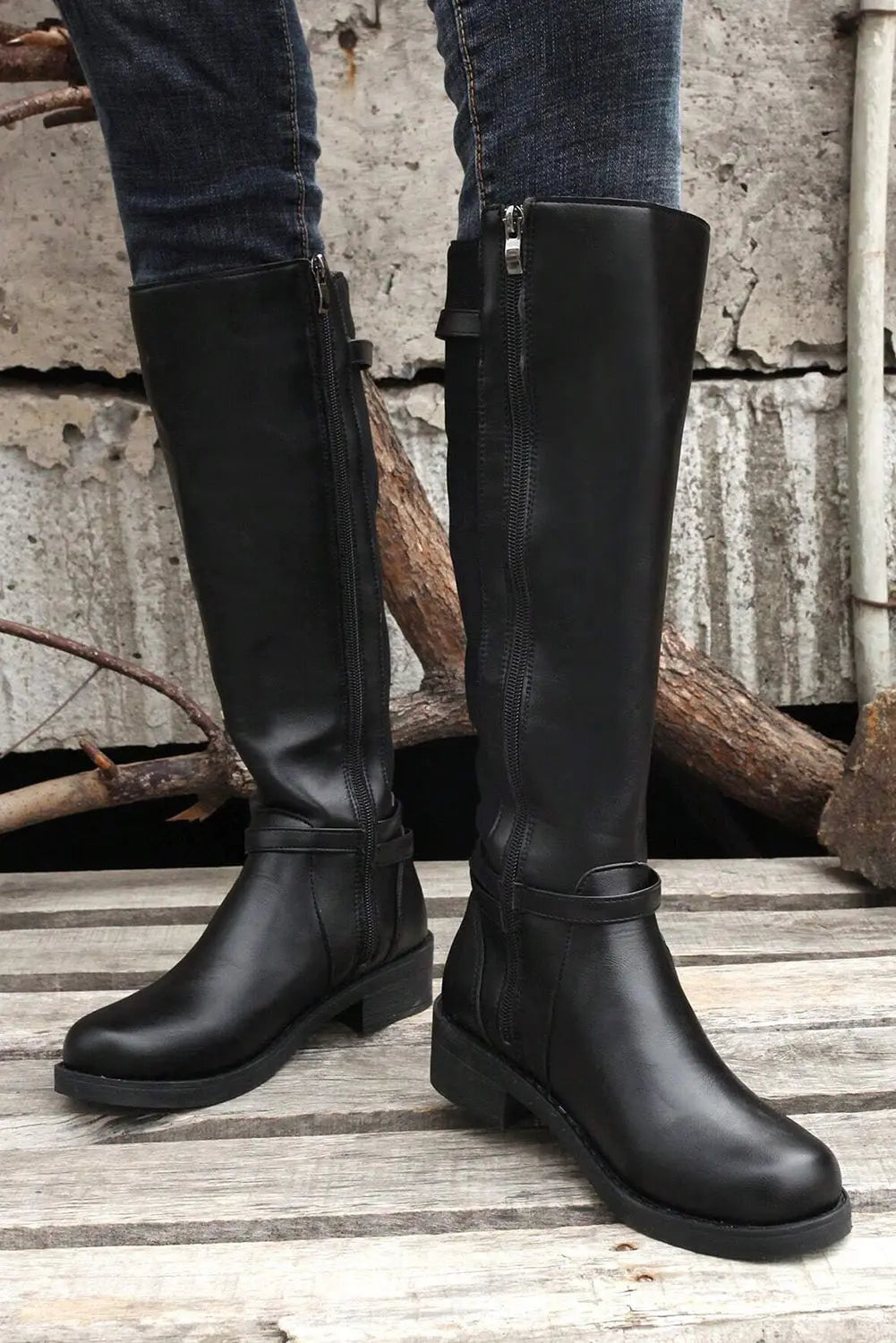 Black Side Zipper Knee High Chunky Low Heel Boots Dear-Lover Dropshipping