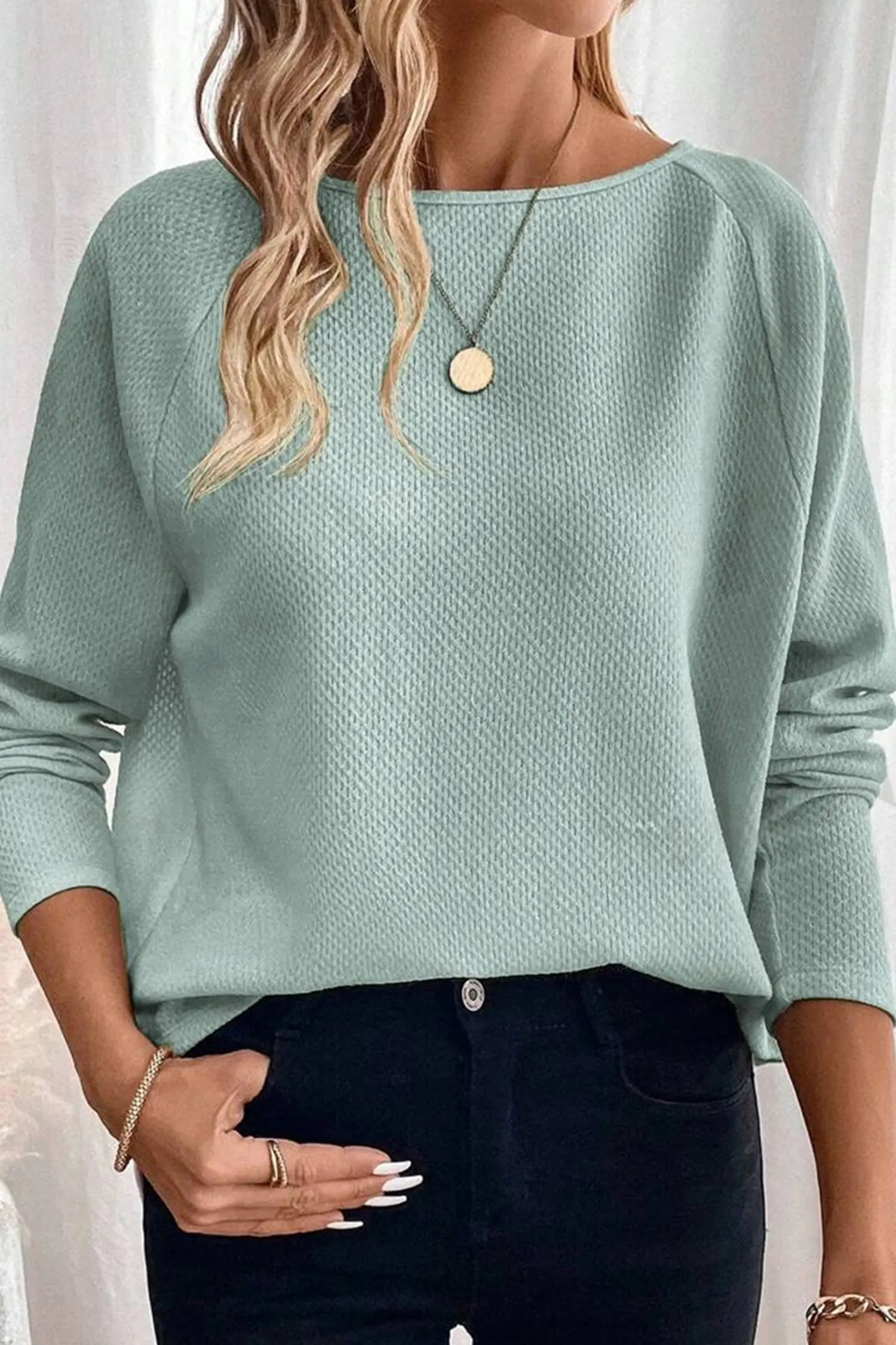 Moonlight Jade Textured Raglan Sleeve Knit Loose Top Dear-Lover Dropshipping