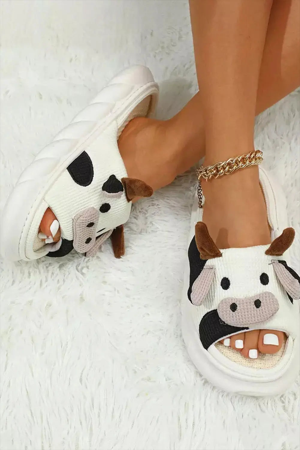 White Cute Cow Pattern Open Toe Slippers Dear-Lover Dropshipping