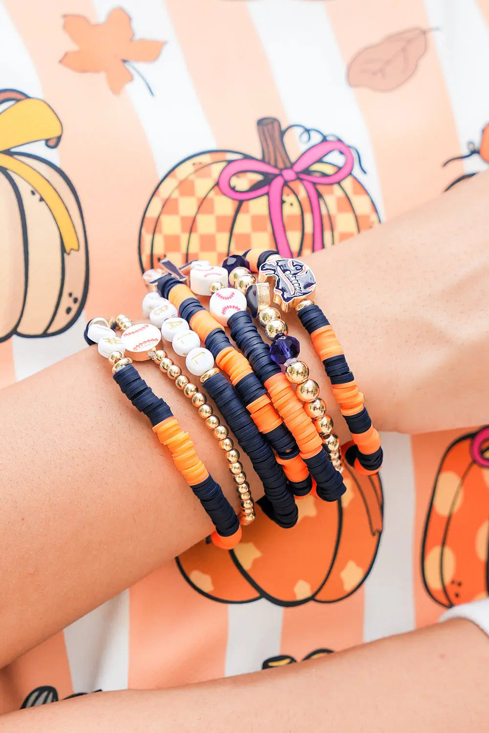 Russet Orange 7pcs Game Day Football Stackable Bracelet Set Dear-Lover Dropshipping