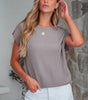 Gray Twisted Rib Wide Sleeve Crew Neck T Shirt Markonline