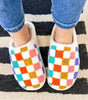White Vibrant Checkered Plush Thermal Slippers Markonline