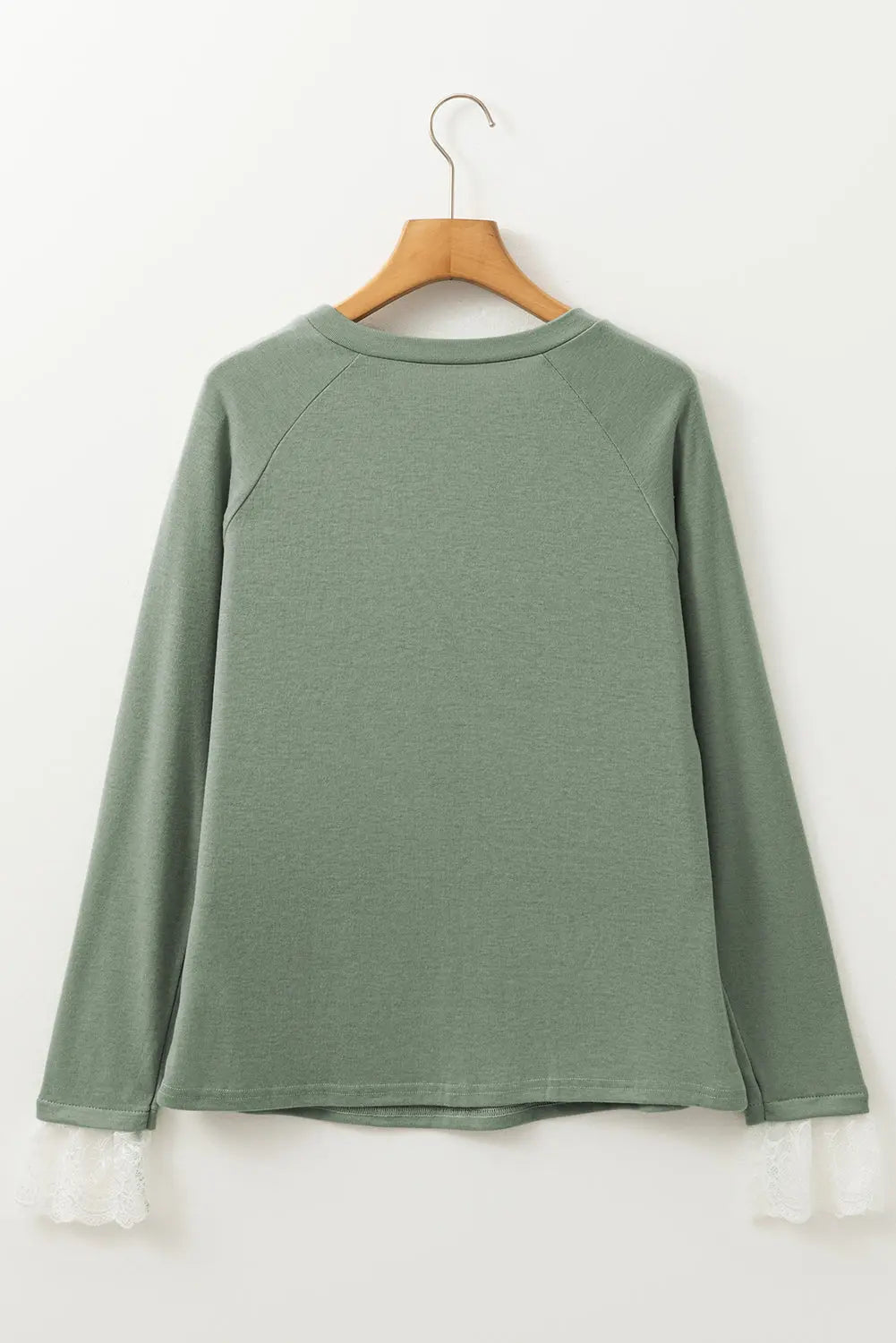 Grass Green Seam Detail Lace Contrast Cuffs Raglan Sleeve Top Dear-Lover Dropshipping