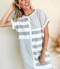 Gray Stripe Mixed Printed Short Sleeve Shift Mini T Shirt Dress Markonline