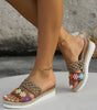 White Floral Print Braided Details Wedge Slippers Dear-Lover Dropshipping