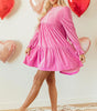 Strawberry Pink Flounce Sleeve Tiered Ruffled Velvet Mini Dress Markonline