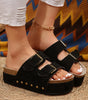 Black Suede Buckle Decor Footbed Sandal Slippers Dear-Lover Dropshipping