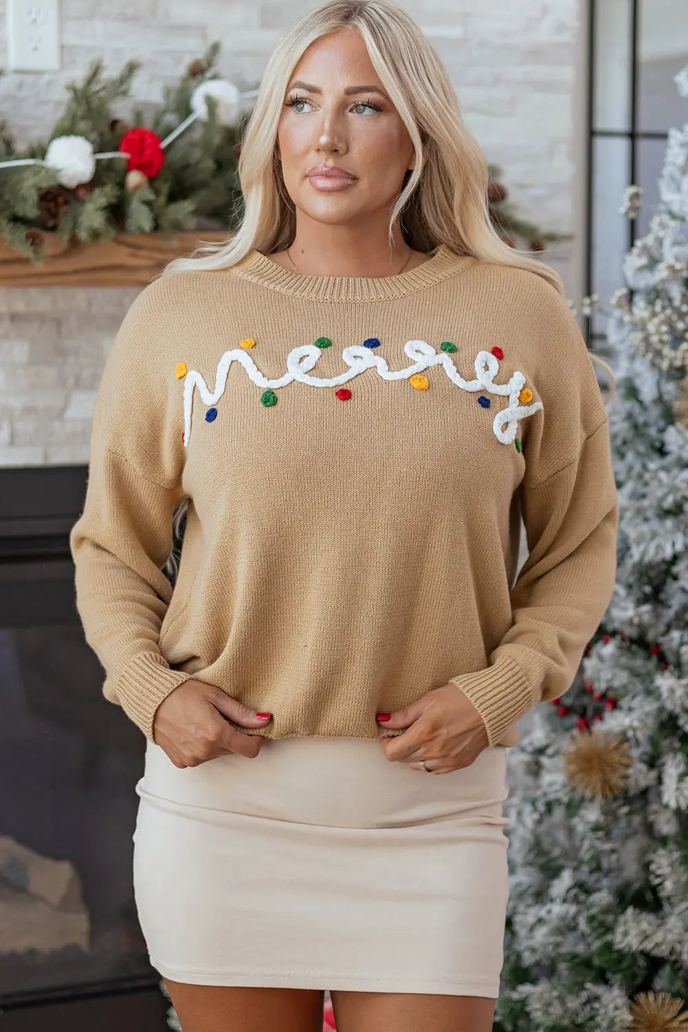Smoke Gray Merry Colorful Dot Detail Christmas Drop Shoulder Sweater Dear-Lover Dropshipping