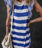 Sky Blue Stripe Contrast Ruffled Sleeve T-shirt Dress Markonline