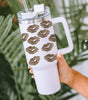 White Valentine Leopard Lips Print Thermos Cup with Straw 40oz Dear-Lover Dropshipping