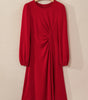 Fiery Red Solid Color Ruched Detail Long Sleeve Midi Dress Markonline