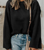 Black Solid Textured Knit Split Cuff Drop Shoulder Loose Sweater Dear-Lover Dropshipping